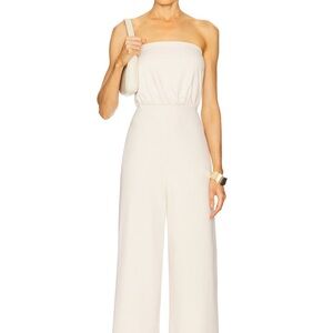 Susana Monaco Ivory Strapless Wide-Leg cropped Jumpsuit